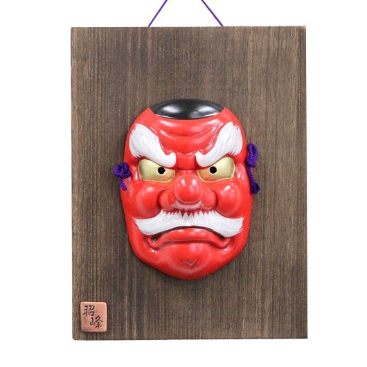 Mask Tengu with wooden plate (for ornamental) sample1