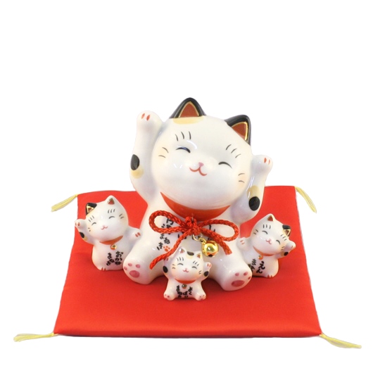 彩絵円満まねき猫（やんちゃトリオ）・縁起物 / 京都の人形