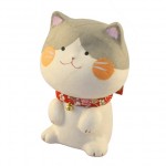 ちぎり和紙多良福猫　13cm　グレーブチ