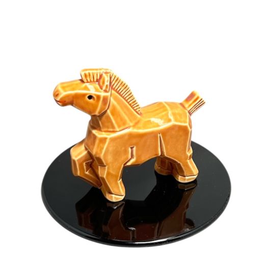 干支　京焼　木彫進馬　茶