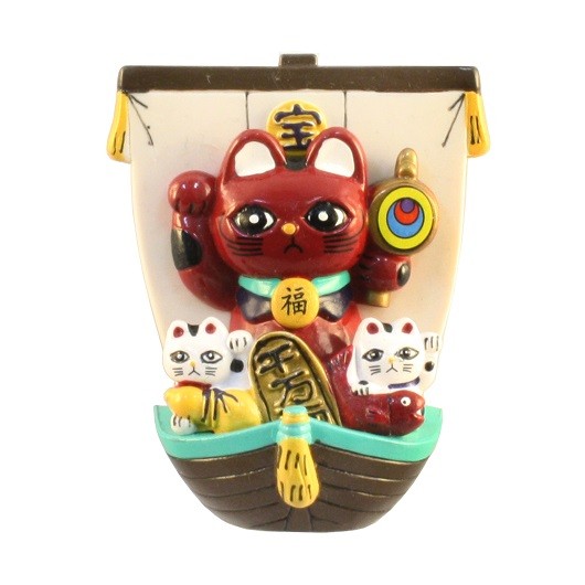 Magnet Treasure Ship Lucky Cat Red sample1